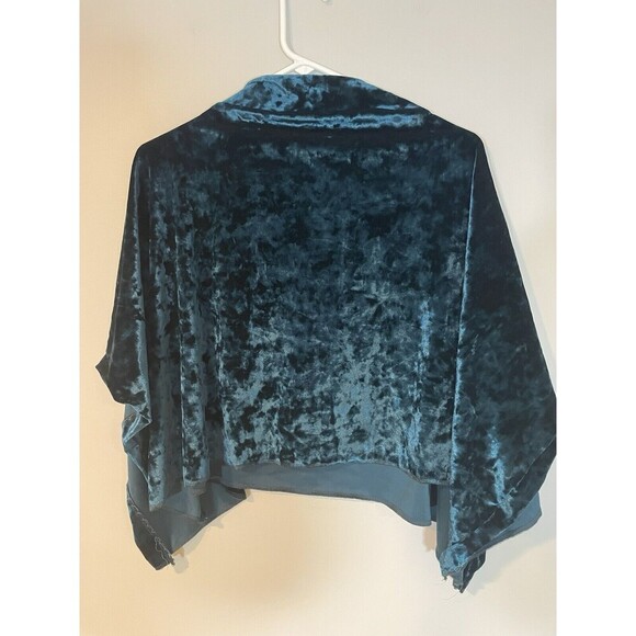 Velvet Poncho Shrug Cape Dark Teal Shawl Steampunk Witchy Romantic Crushed - Picture 5 of 5
